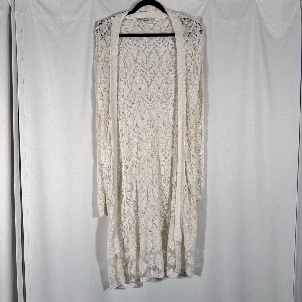 American Rag Cie Cream Lace Knit Longline Cardigan